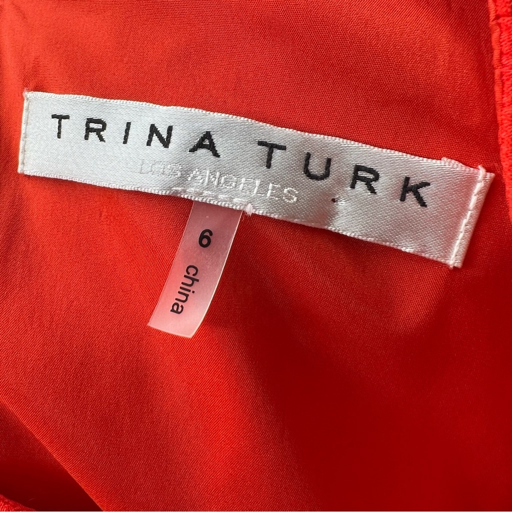 Trina Turk PETAL Lady Bug Coral Red Orange Crepe Sleeveless Keyhole Dress Sz 6 - Picture 14 of 16